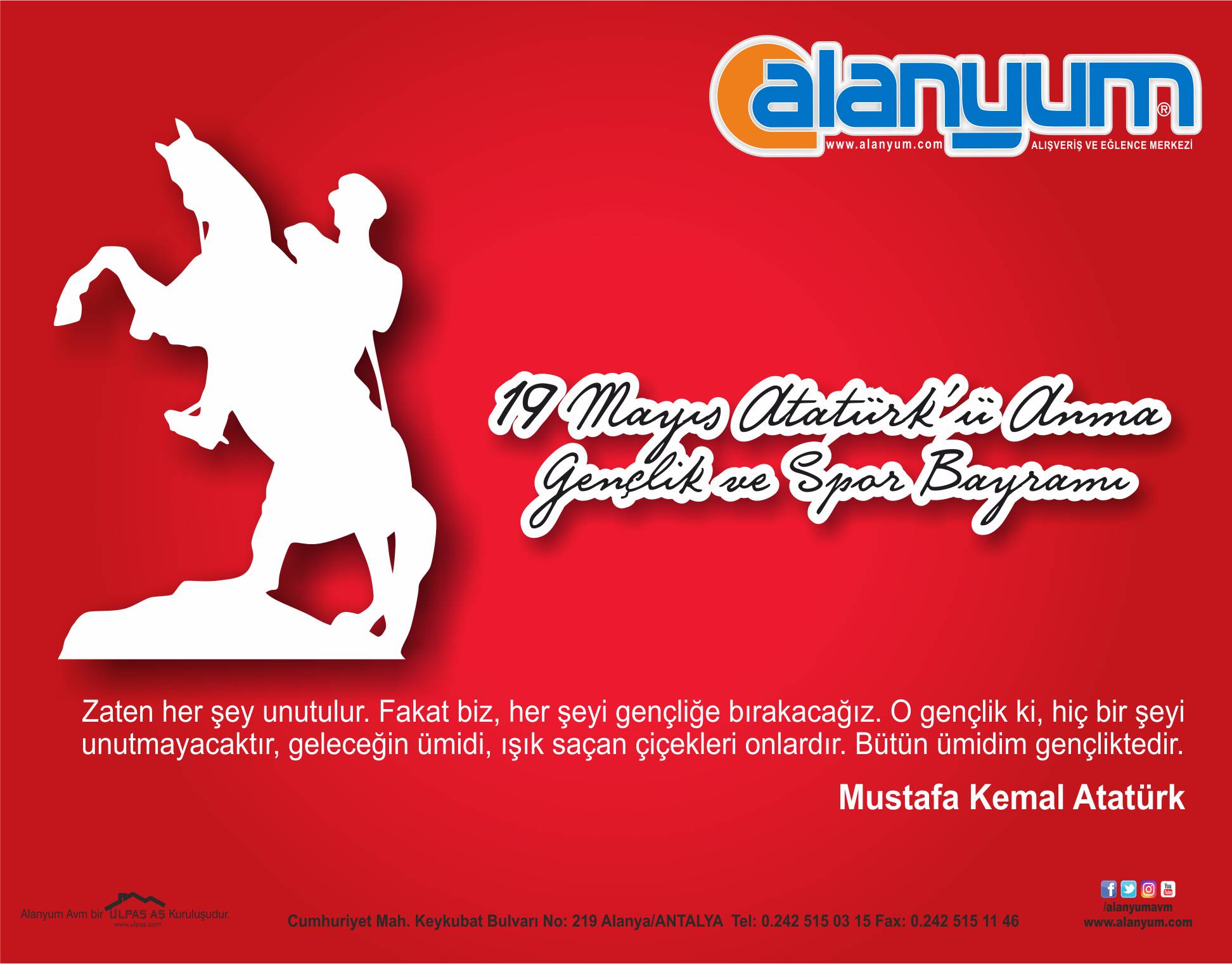 19 Mayıs Atatürk'ü Anma Gençlik ve Spor Bayramı'mız kutlu olsun!