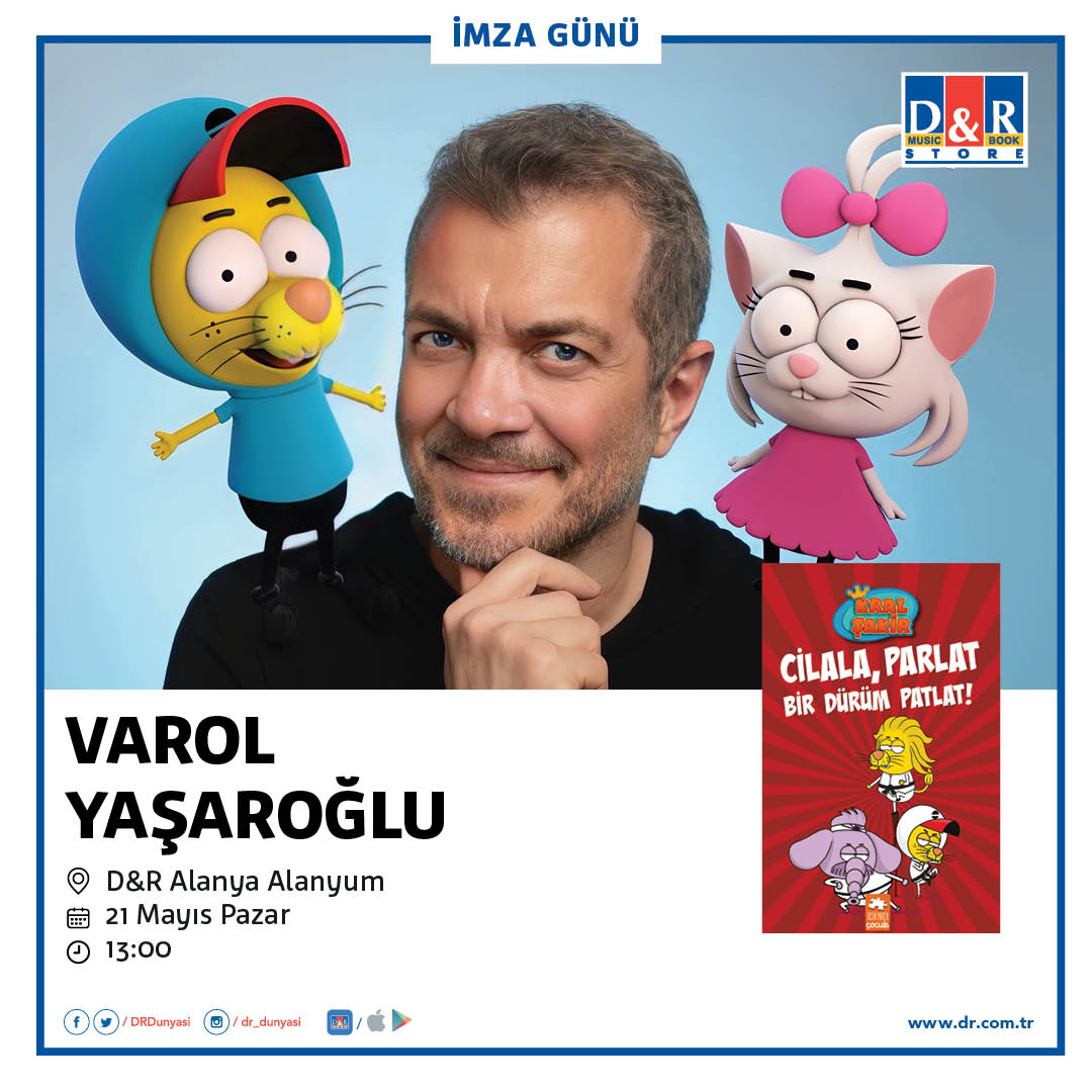 Varol Yaşaroğlu, Kral Şakir serisinin yeni kitabı "Cilala Parlat Bir Dürüm Patlat!'ın imza gününde Alanyum D&R mağazasında okurlarıyla buluşuyor.