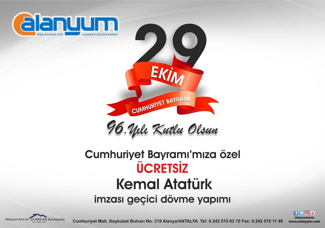 Cumhuriyet Bayramı'na özel ücretsiz "Kemal Atatürk imzası" geçici dövme yapımı, Alanyum AVM'de!